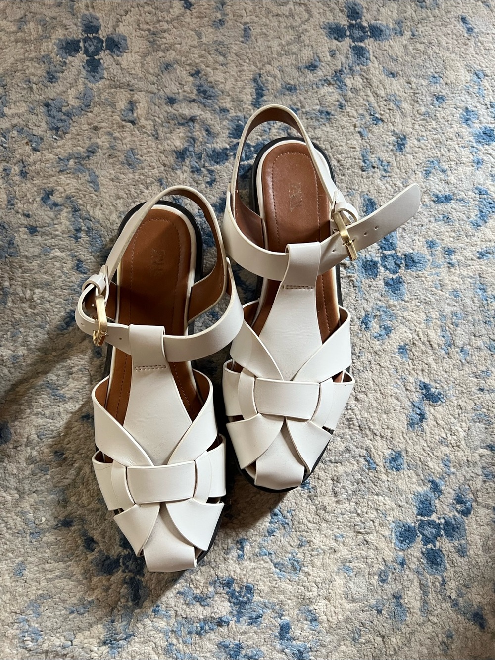 Zara fisherman Woven Leather Slingback Sandals - White